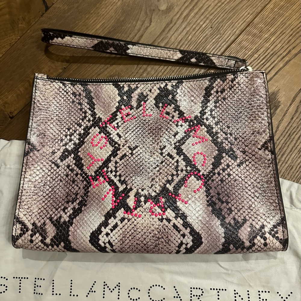 Stella McCartney Pink Snake Print Clutch - Picture 2 of 13